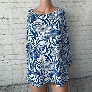 Talbots Dark Blue & White Tropical Long Sleeve shirt size M